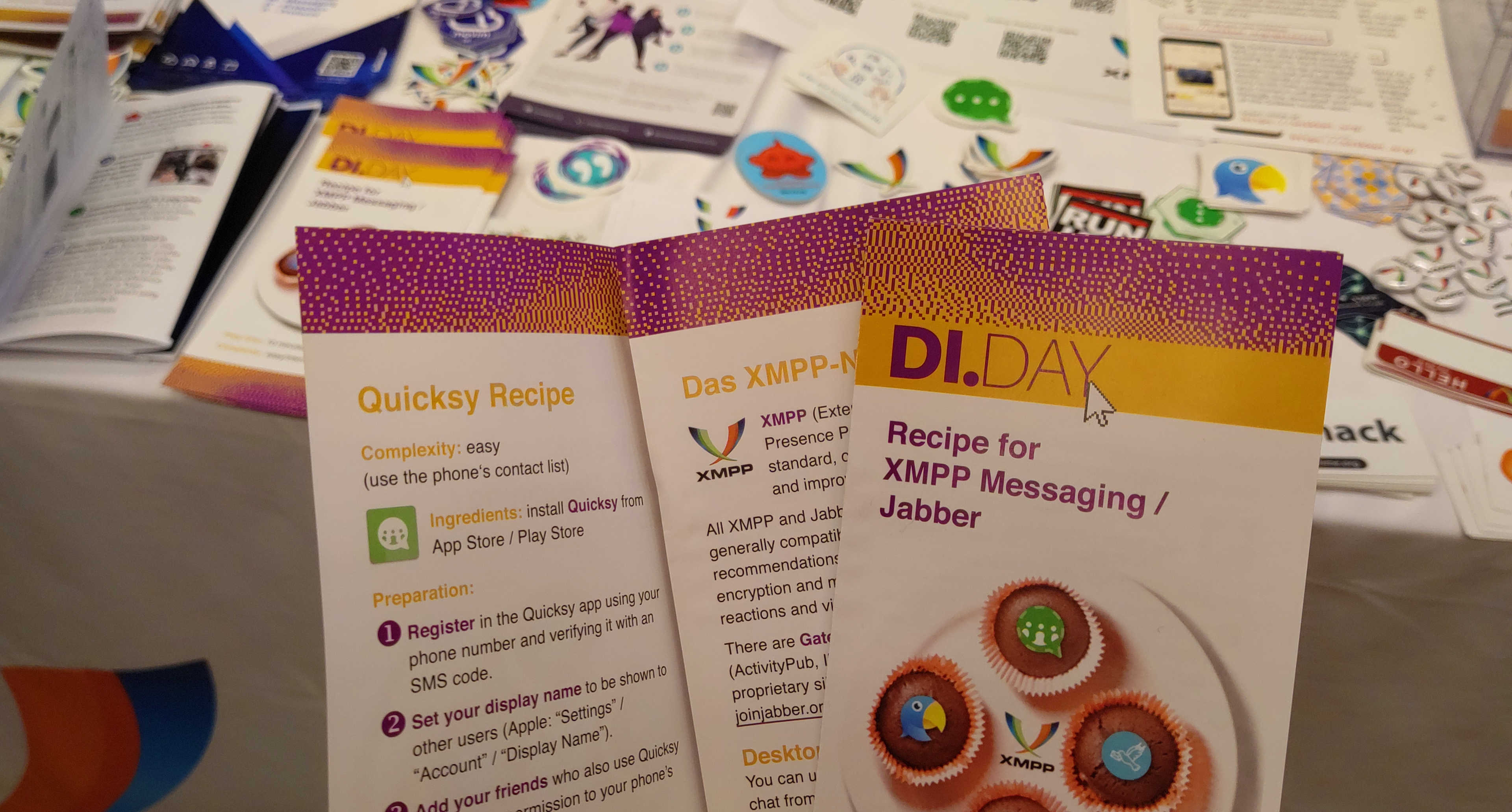 The XMPP switch recipie handouts infront of the XMPP booth at FOSDEM.