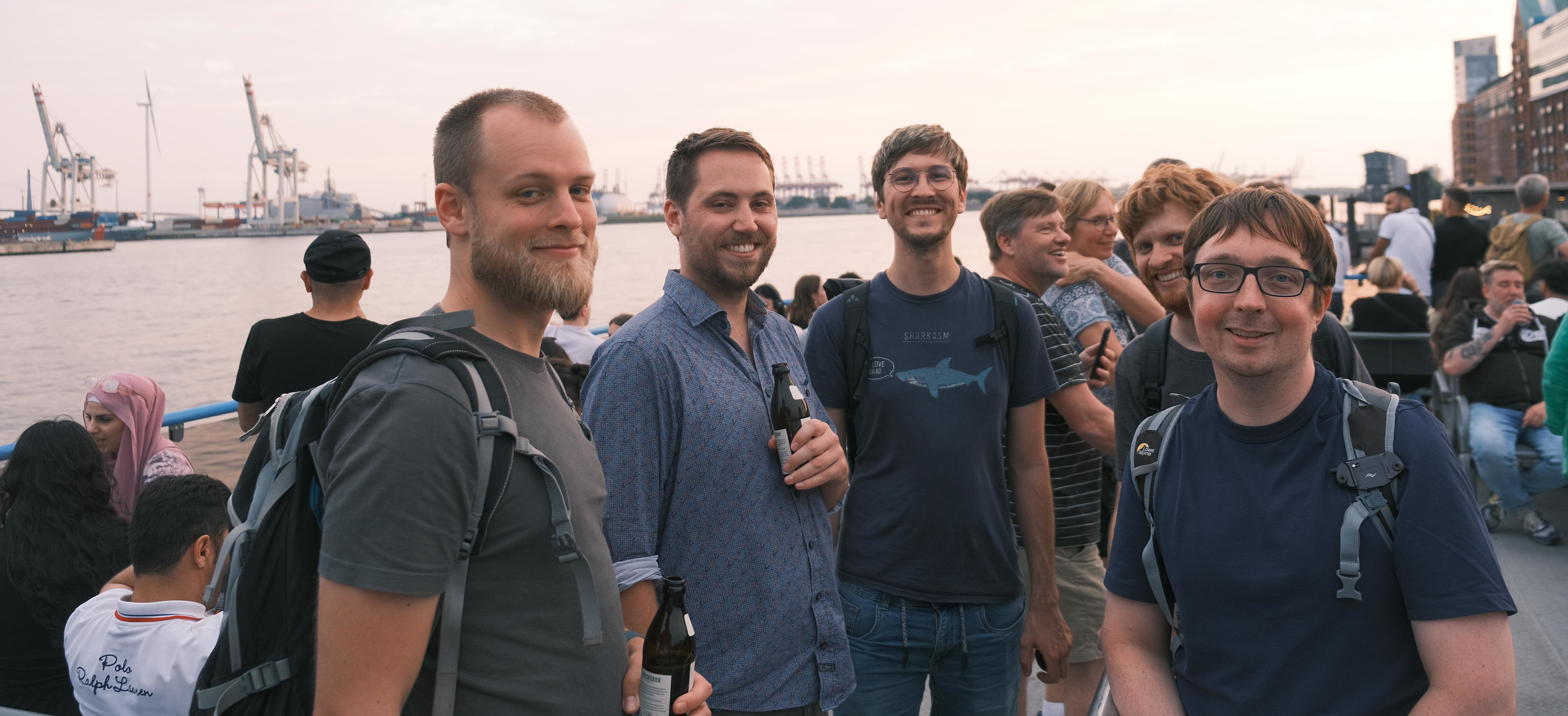 Developers happy enjoying a boat ride on a Elbe ferry