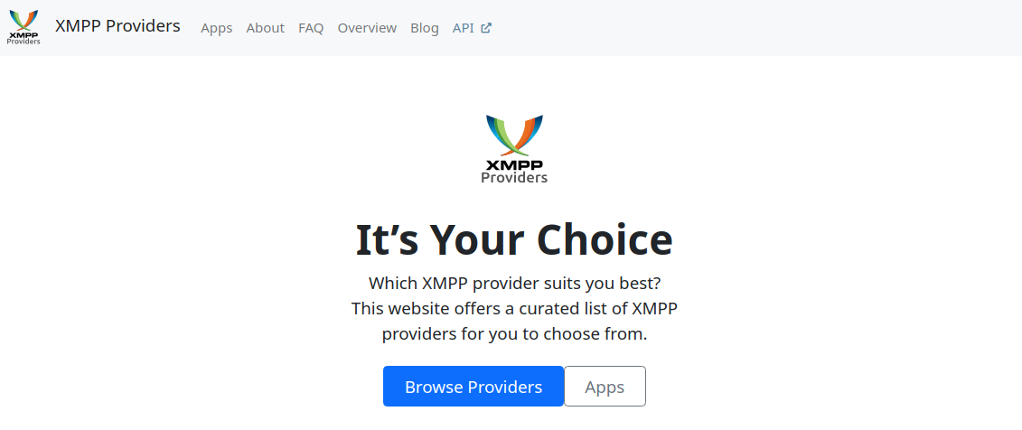 Bildschirmfoto der Startseite der XMPP-Providers Webseite