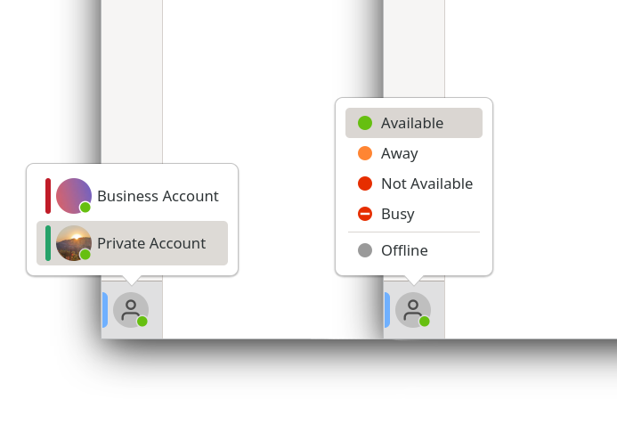 Account and status selection in Gajim 2.1