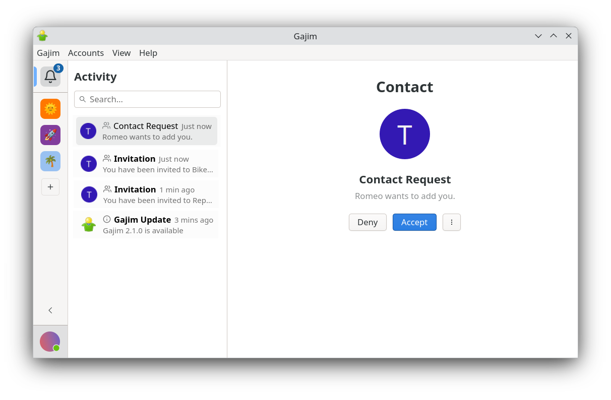 Activity feed in Gajim 2.1
