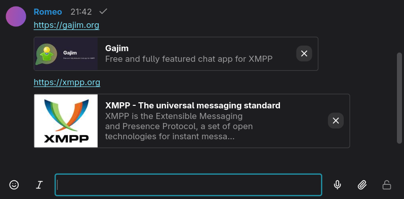 Link previews in Gajim 2.4.4