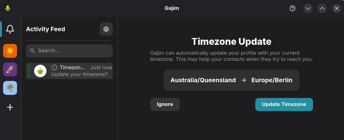 Gajim automatic timezone updates
