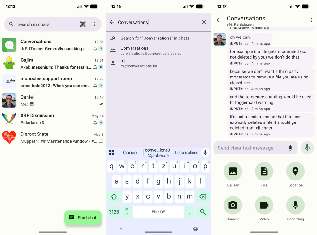 Conversations: A prominent search bar on the main screen and a reworked media attachment flow.