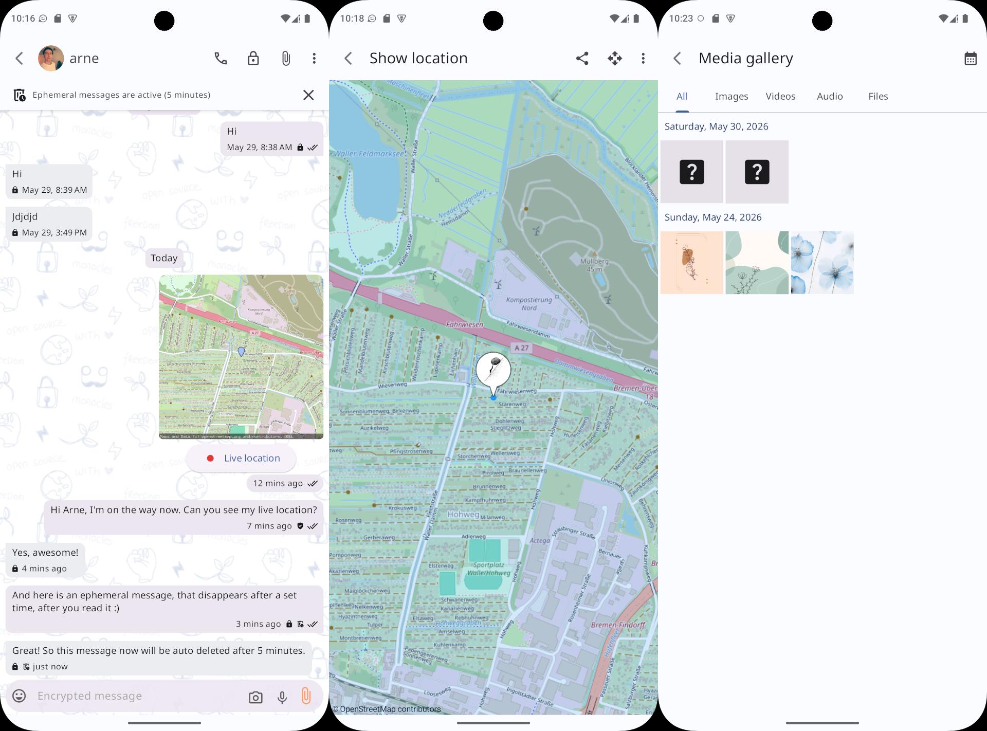 Monocles Chat: Ephemeral messages, live location sharing, and the media gallery!